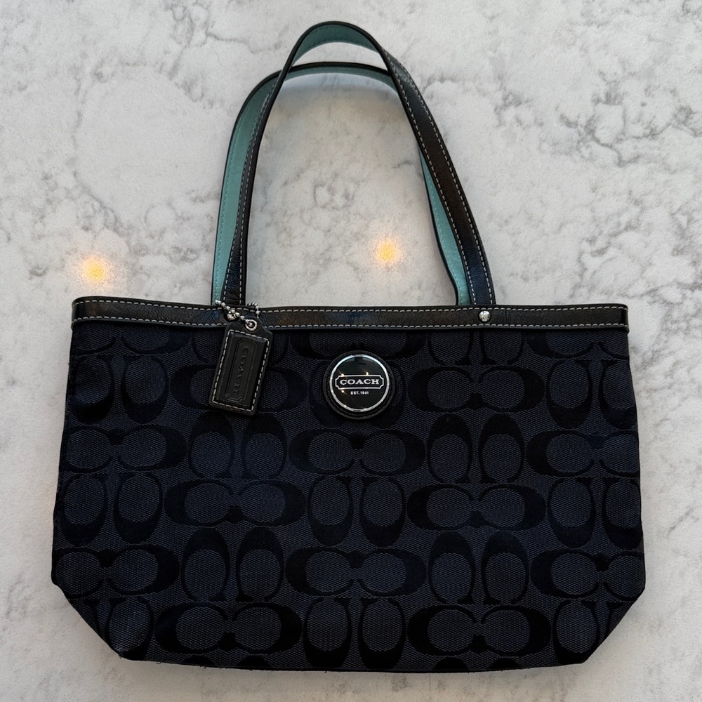 Coach Navy and Black Signature Tote